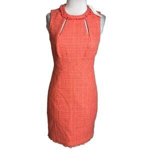 NWT Trina Turk metallic tweed sheath dress coral Sz 2